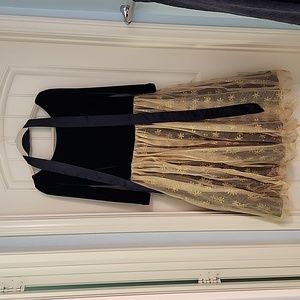 Collectif Black Velvet and Gold Floral Dress